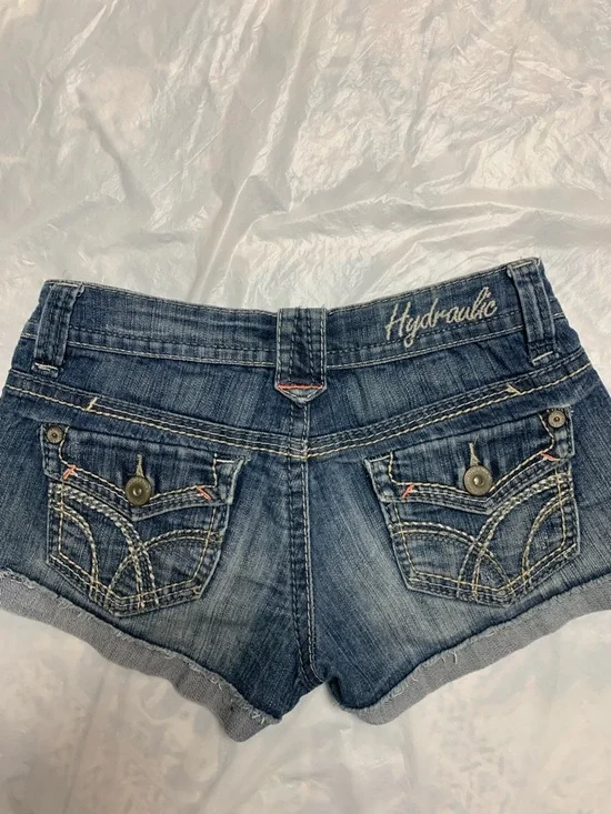 Hydraulic Vintage Y2K Super Low Rise Denim Jean Short Shorts Sz 3/4 Festival - Picture 4 of 6